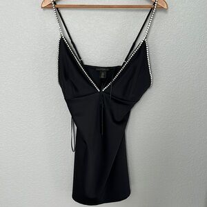 Black Satin with Rhinestone mini dress